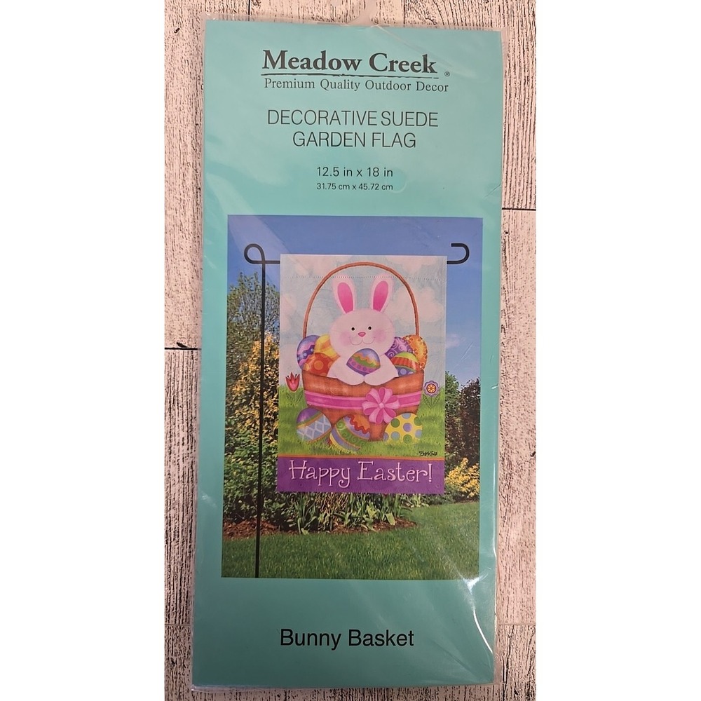 Meadow Creek Garden Flag Happy Easter Bunny Basket Indoor/Outdoor 12.5" X 18"